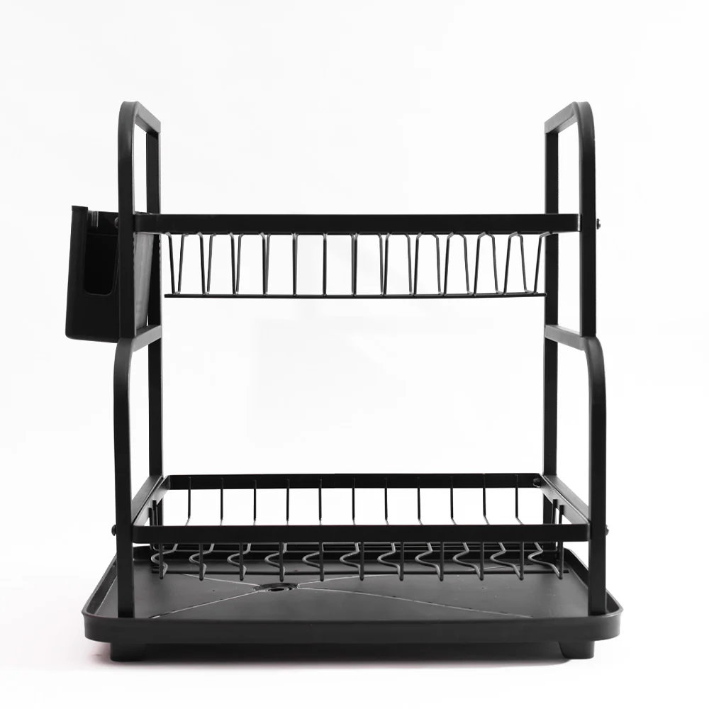 2-Tier Dish Rack with Cutlery Holder & Drainer - Black - Image 3