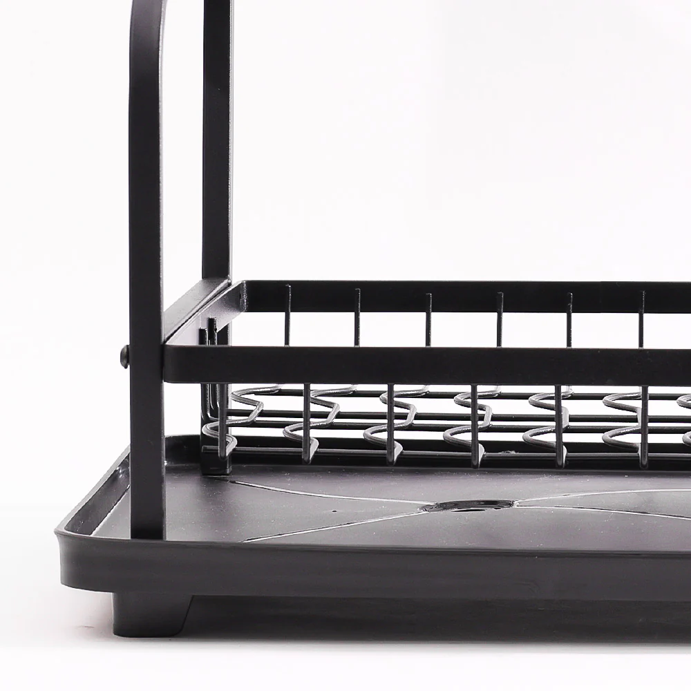 2-Tier Dish Rack with Cutlery Holder & Drainer - Black - Image 4