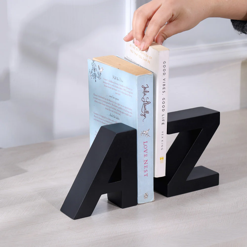 A to Z Concrete Bookends, Set of 2 - Black - Image 2