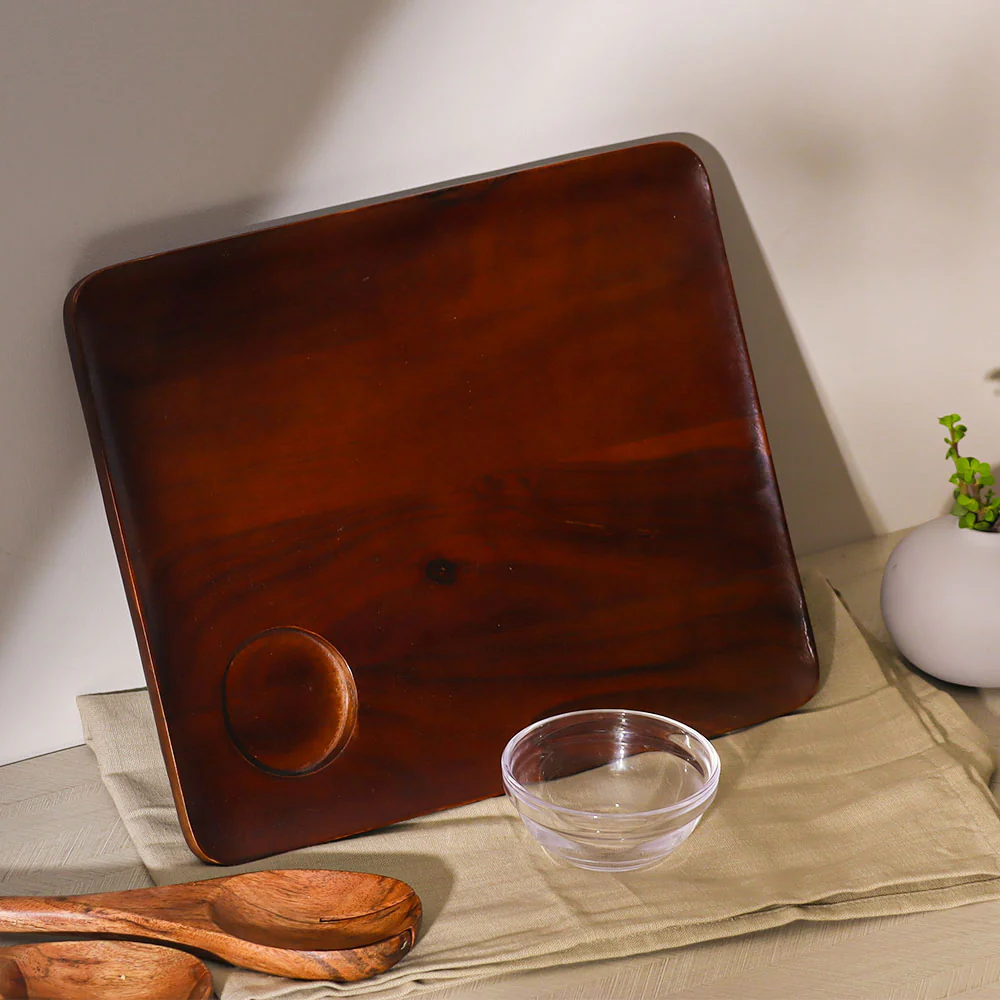Acacia Wood Serving Platter with Bowl - Walnut - Image 5