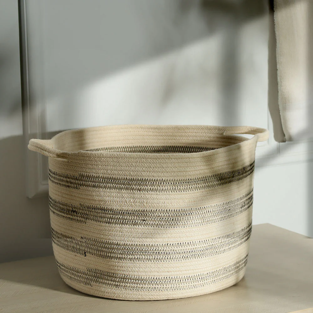Aldo Corded Storage Basket Large - Cream Black - Image 4