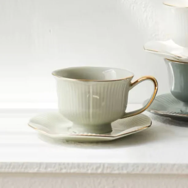 Allure Ceramic Cup With Saucer - Pistachio Green - Image 6