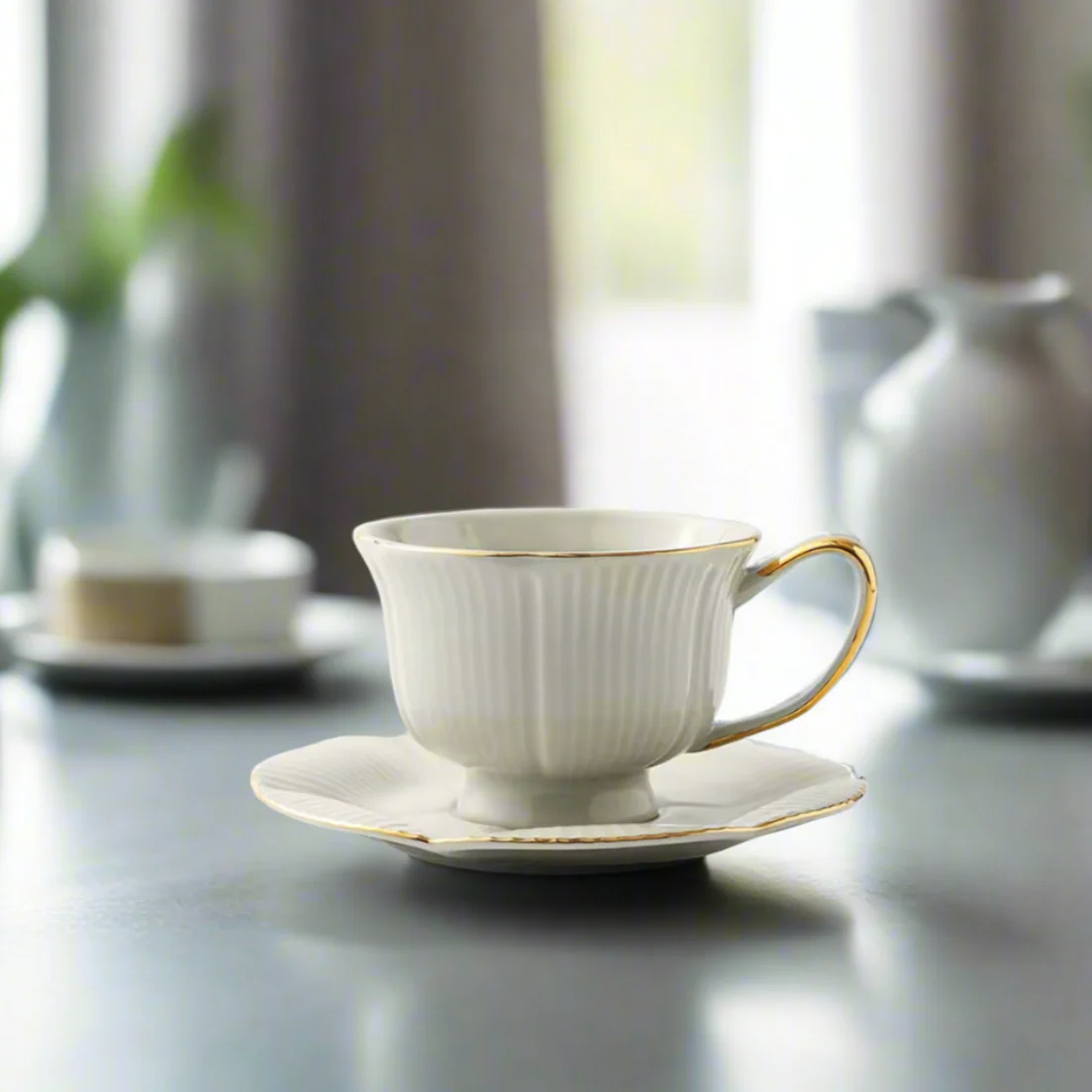 Allure Ceramic Cup With Saucer - Pistachio Green - Image 7