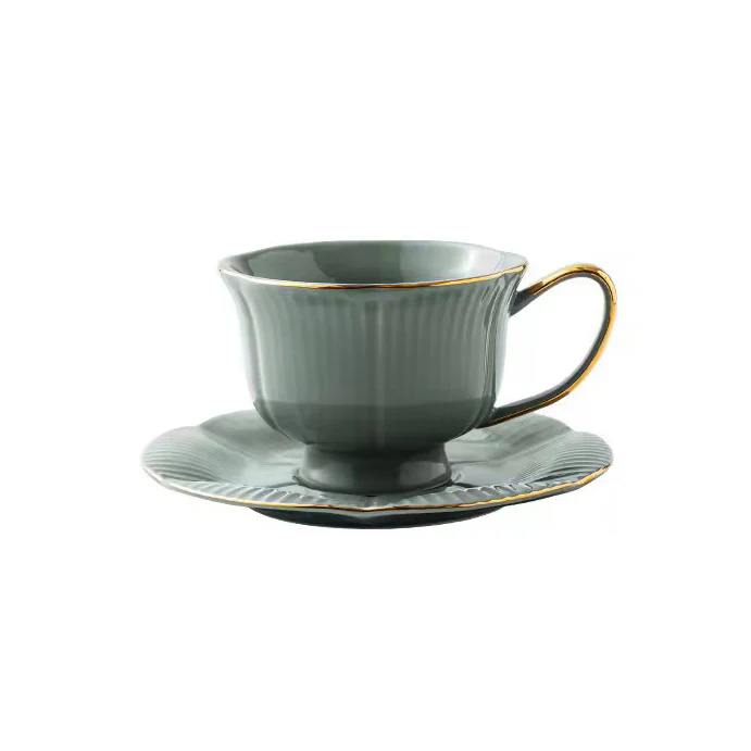 Allure Ceramic Cup With Saucer - Sage Green - Image 3