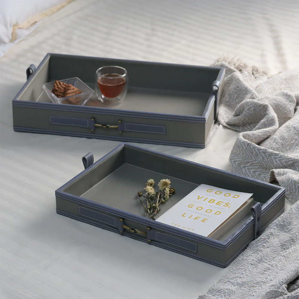 Alma Leather Trays, Set of 2 - Grey
