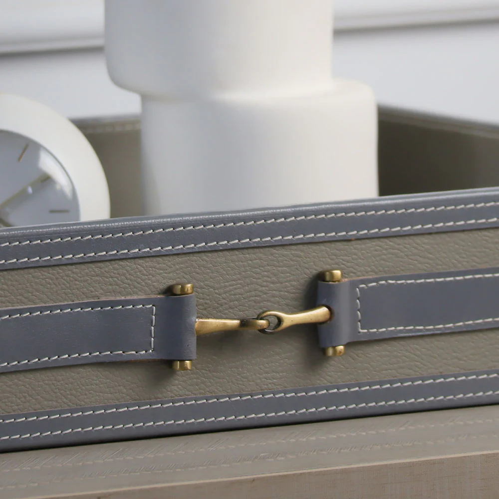 Alma Leather Trays, Set of 2 - Grey - Image 4