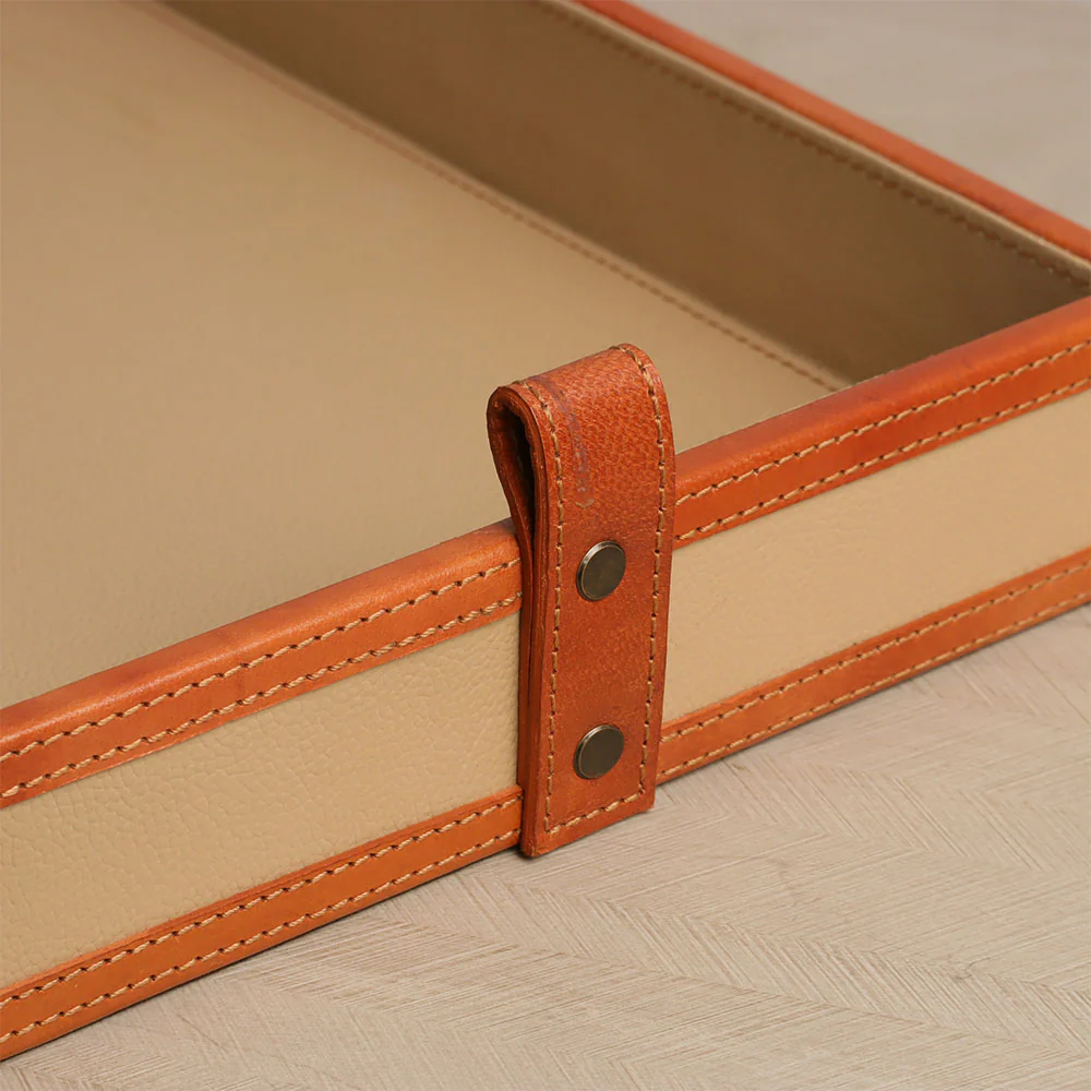 Alma Leather Trays, Set of 2 - Taupe - Image 3
