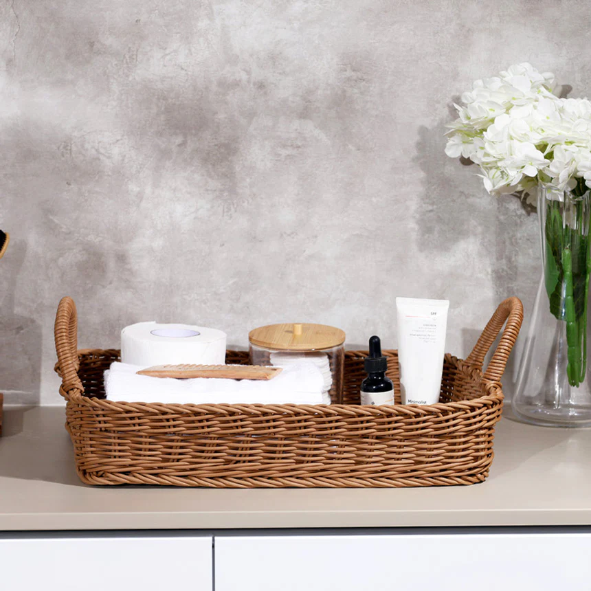 Alma Rectangular Basket with Handles Large - Khaki - Image 3