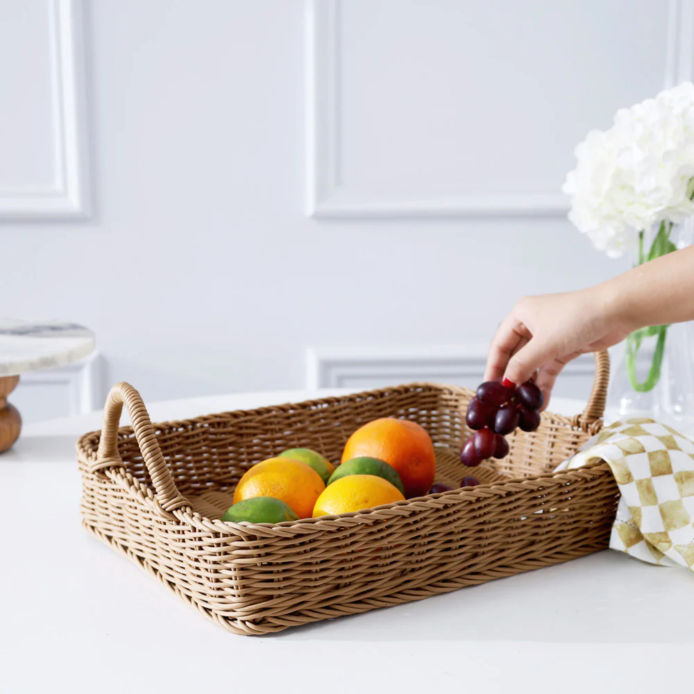 Alma Rectangular Basket with Handles Large - Khaki - Image 4