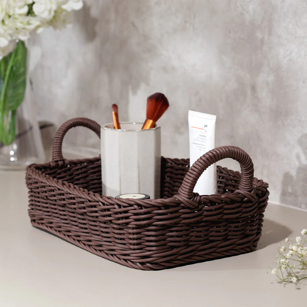 Alma Rectangular Basket with Handles Medium - Dark Brown - Image 6