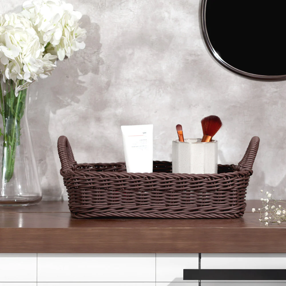 Alma Rectangular Basket with Handles Medium - Dark Brown - Image 7