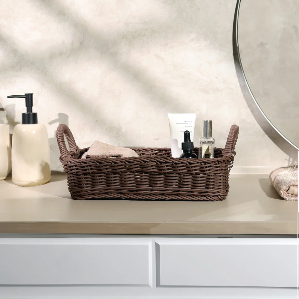 Alma Rectangular Basket with Handles Medium - Dark Brown - Image 8