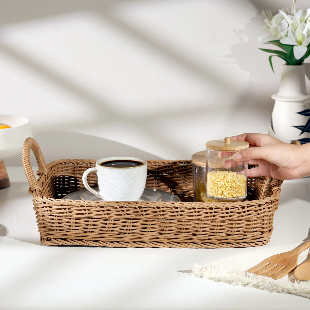 Alma Rectangular Basket with Handles Medium - Khaki - Image 4
