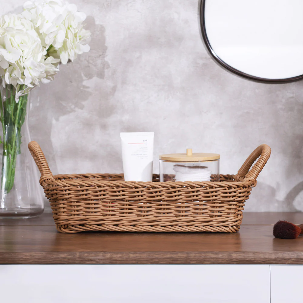 Alma Rectangular Basket with Handles Medium - Khaki - Image 7