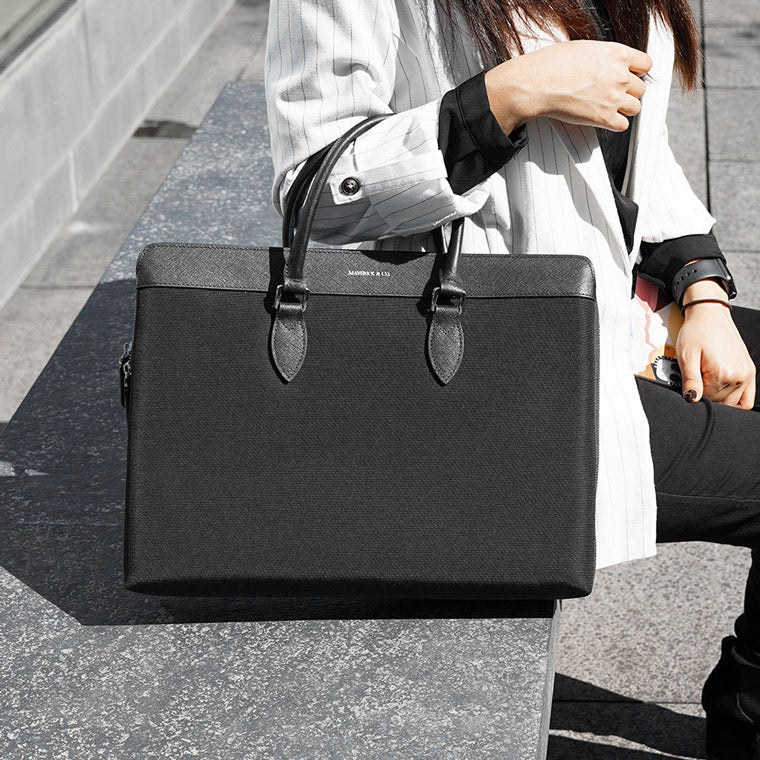 Alpha Leather-Trimmed Briefcase - Black - Image 2