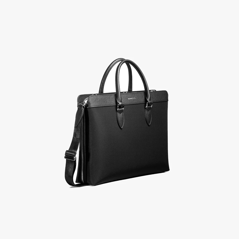 Alpha Leather-Trimmed Briefcase - Black - Image 3