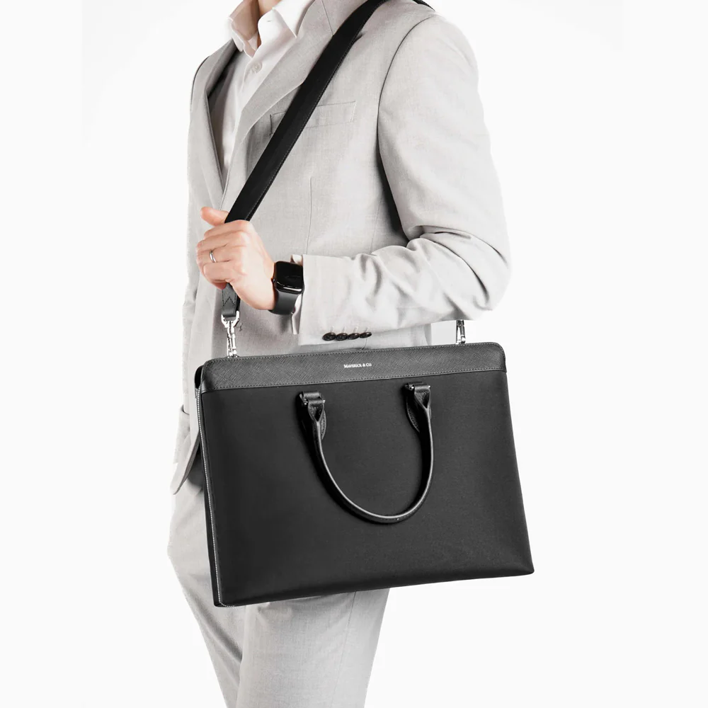 Alpha Leather-Trimmed Briefcase - Black - Image 6