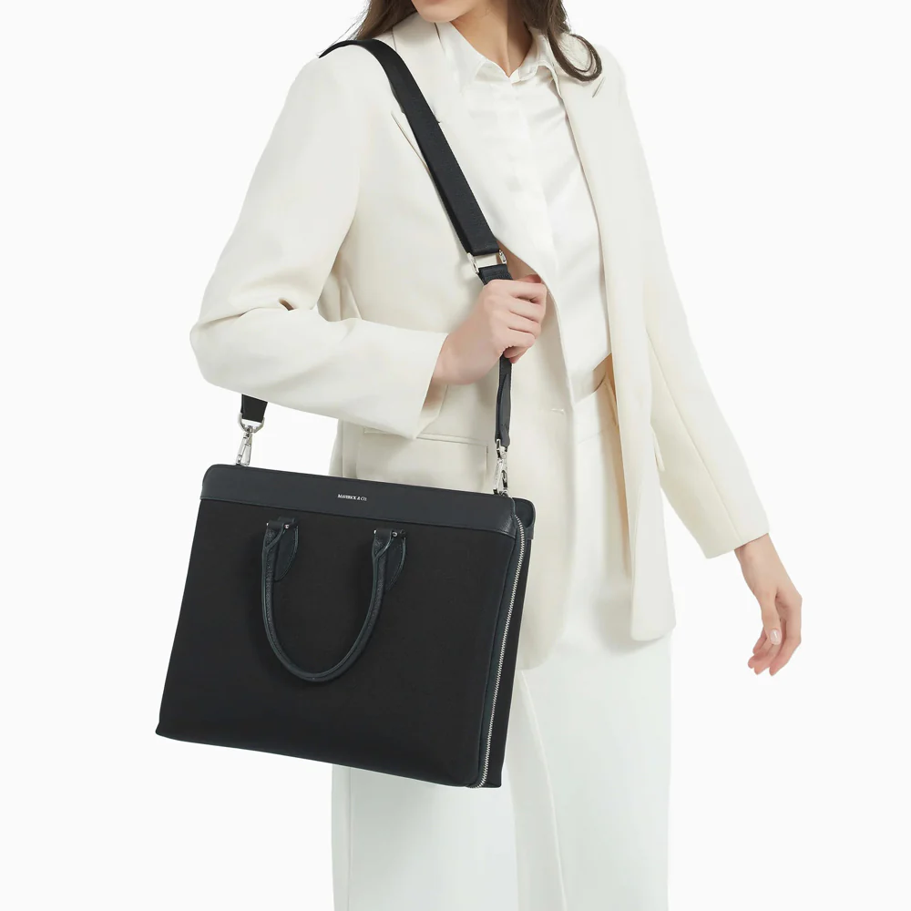 Alpha Leather-Trimmed Briefcase - Black - Image 8