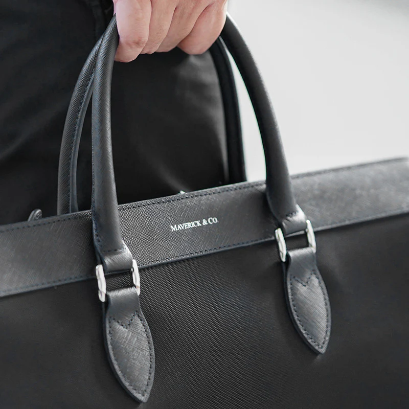 Alpha Leather-Trimmed Briefcase - Black - Image 9