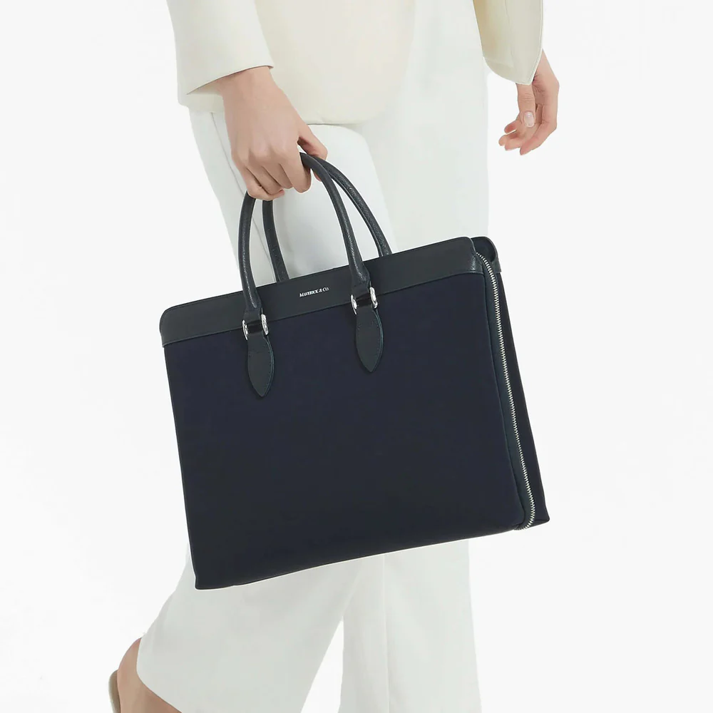 Alpha Leather-Trimmed Briefcase - Navy - Image 9