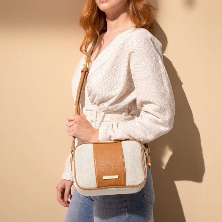 Amalfi Canvas Crossbody Bag - Cream & Light Brown - Image 3