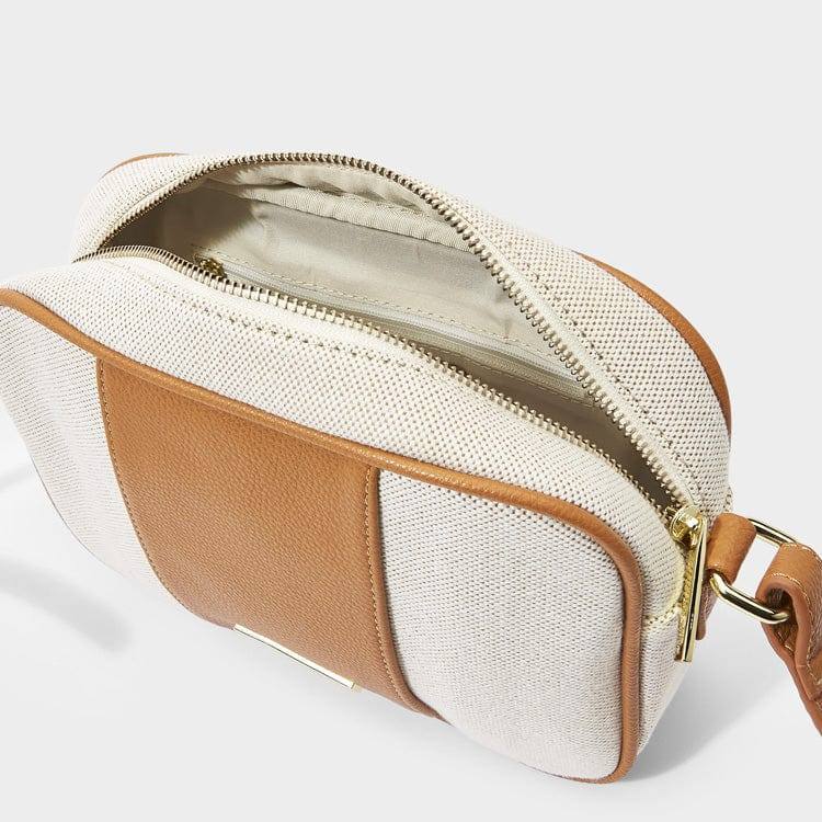 Amalfi Canvas Crossbody Bag - Cream & Light Brown - Image 5