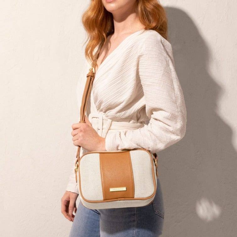 Amalfi Canvas Crossbody Bag - Cream & Light Brown - Image 7