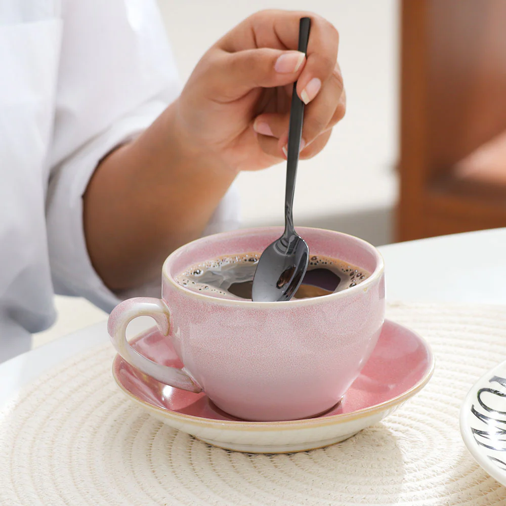 Amici Ceramic Cup and Saucer Set - Light Pink - Image 2
