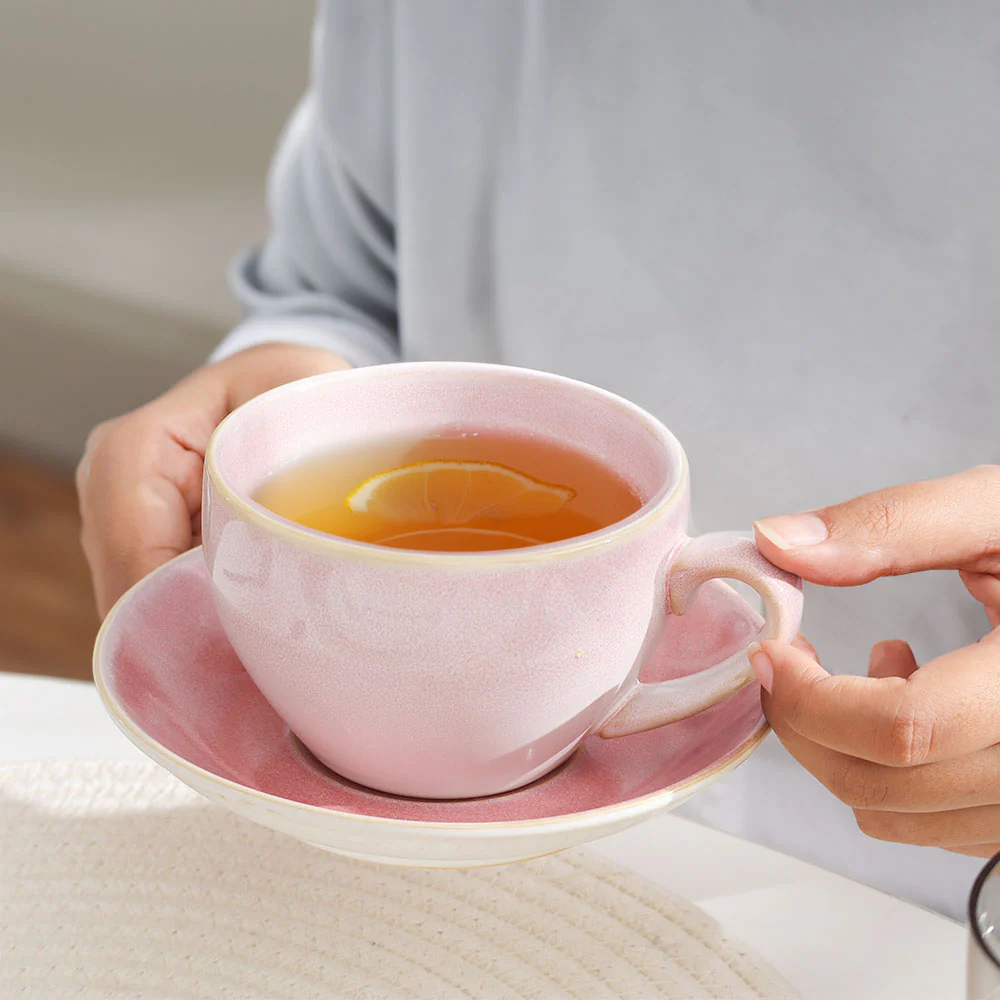 Amici Ceramic Cup and Saucer Set - Light Pink - Image 4
