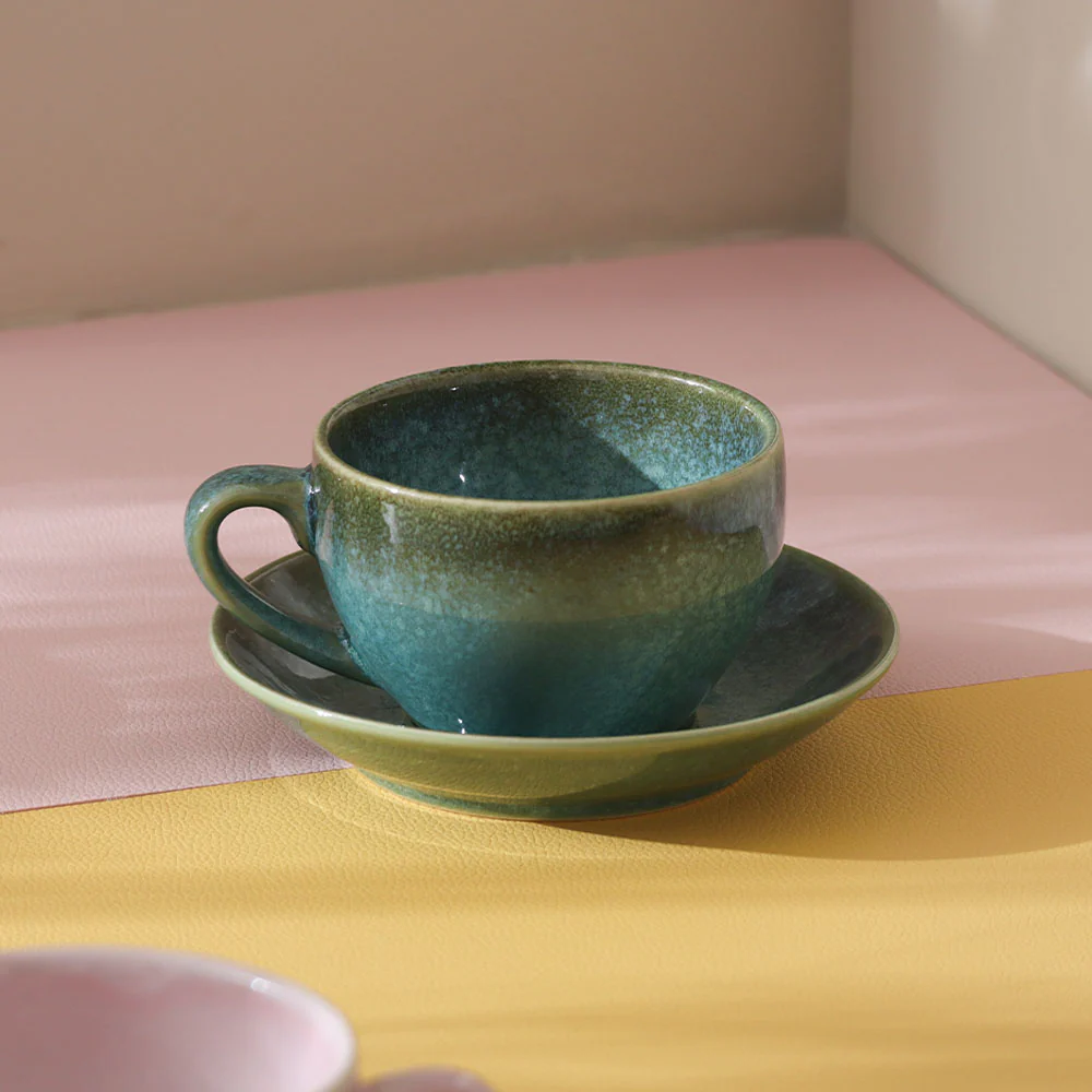 Amici Ceramic Cup and Saucer Set - Moss Green - Image 2