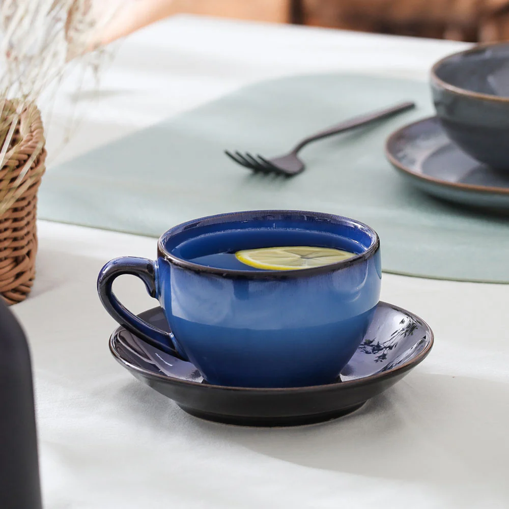 Amici Ceramic Cup and Saucer Set - Ocean Blue - Image 2