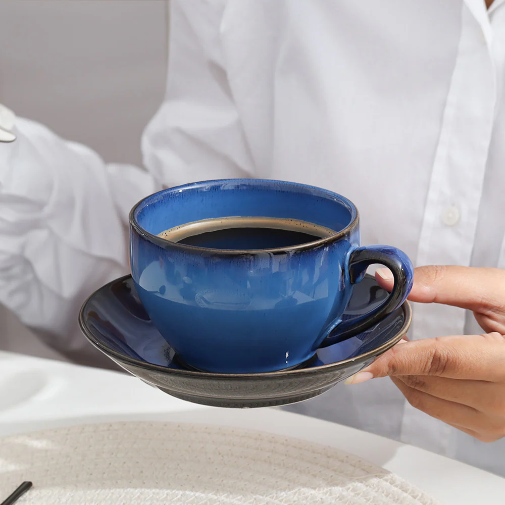 Amici Ceramic Cup and Saucer Set - Ocean Blue - Image 4