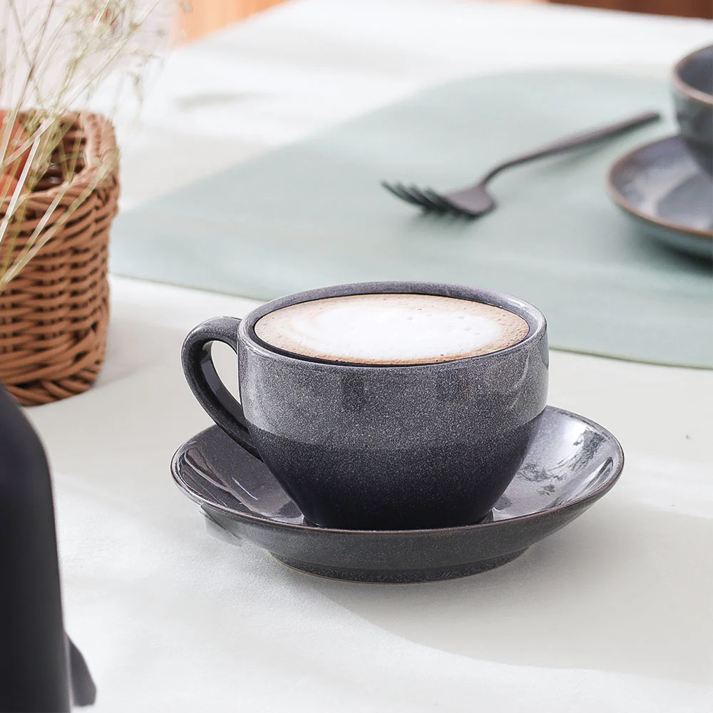 Amici Ceramic Cup and Saucer Set - Slate Grey - Image 5