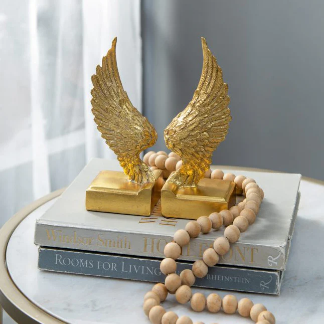 Angel Wings Bookends, Set of 2 - Antique Gold - Image 3