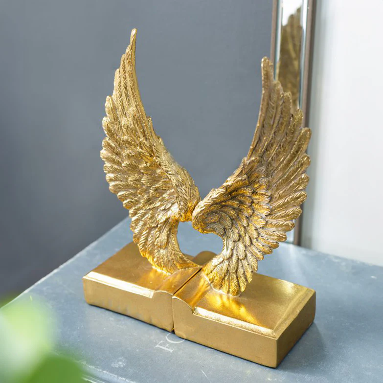 Angel Wings Bookends, Set of 2 - Antique Gold - Image 6