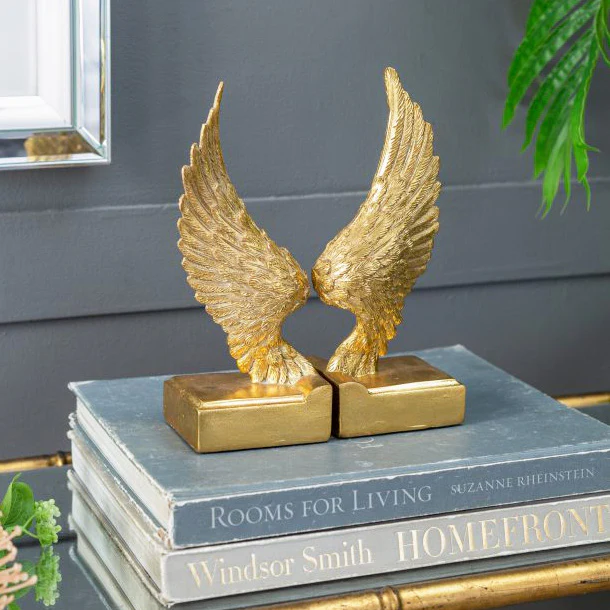 Angel Wings Bookends, Set of 2 - Antique Gold - Image 7