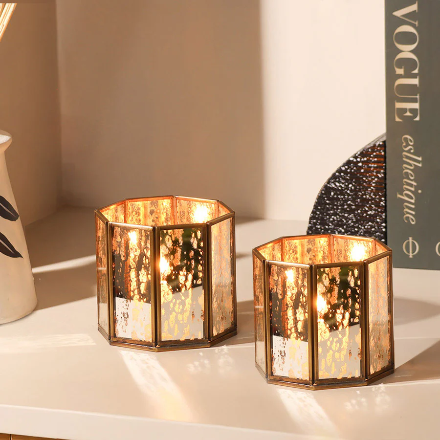 Annette 2-Piece Glass Hurricanes Gift Set - Tarnished Gold - Image 3