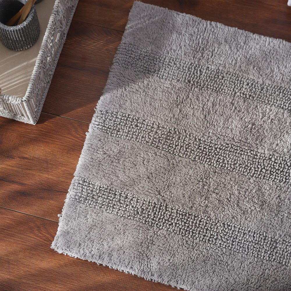 Ansa Striped Reversible Loop-Tufted Bathmat - Pebble Grey - Image 2