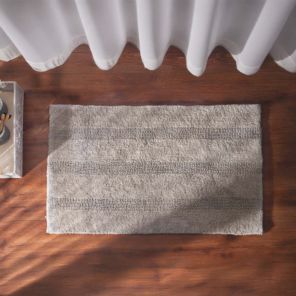 Ansa Striped Reversible Loop-Tufted Bathmat - Pebble Grey - Image 3