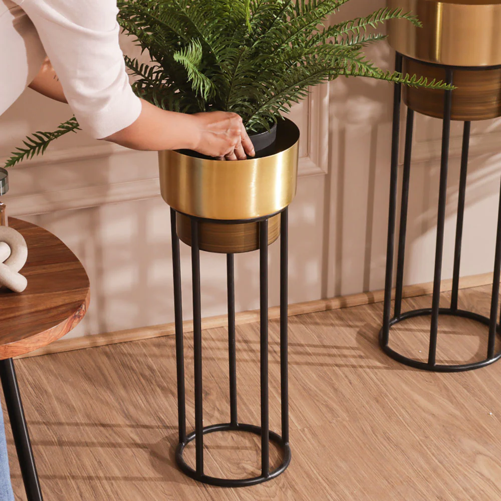 Anvil Planters with Metal Stands, Set of 2 - Gold Brown - Image 2