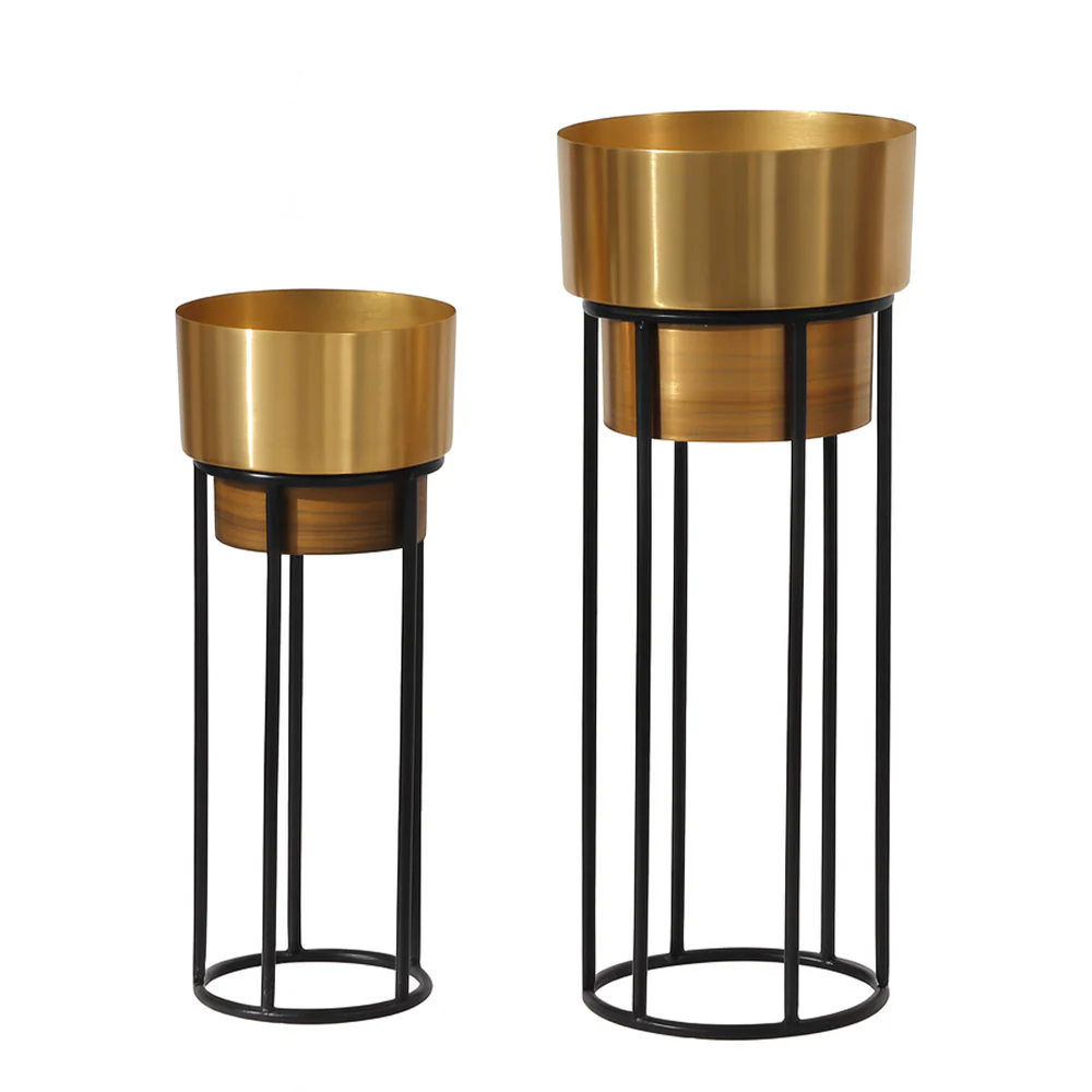 Anvil Planters with Metal Stands, Set of 2 - Gold Brown - Image 3