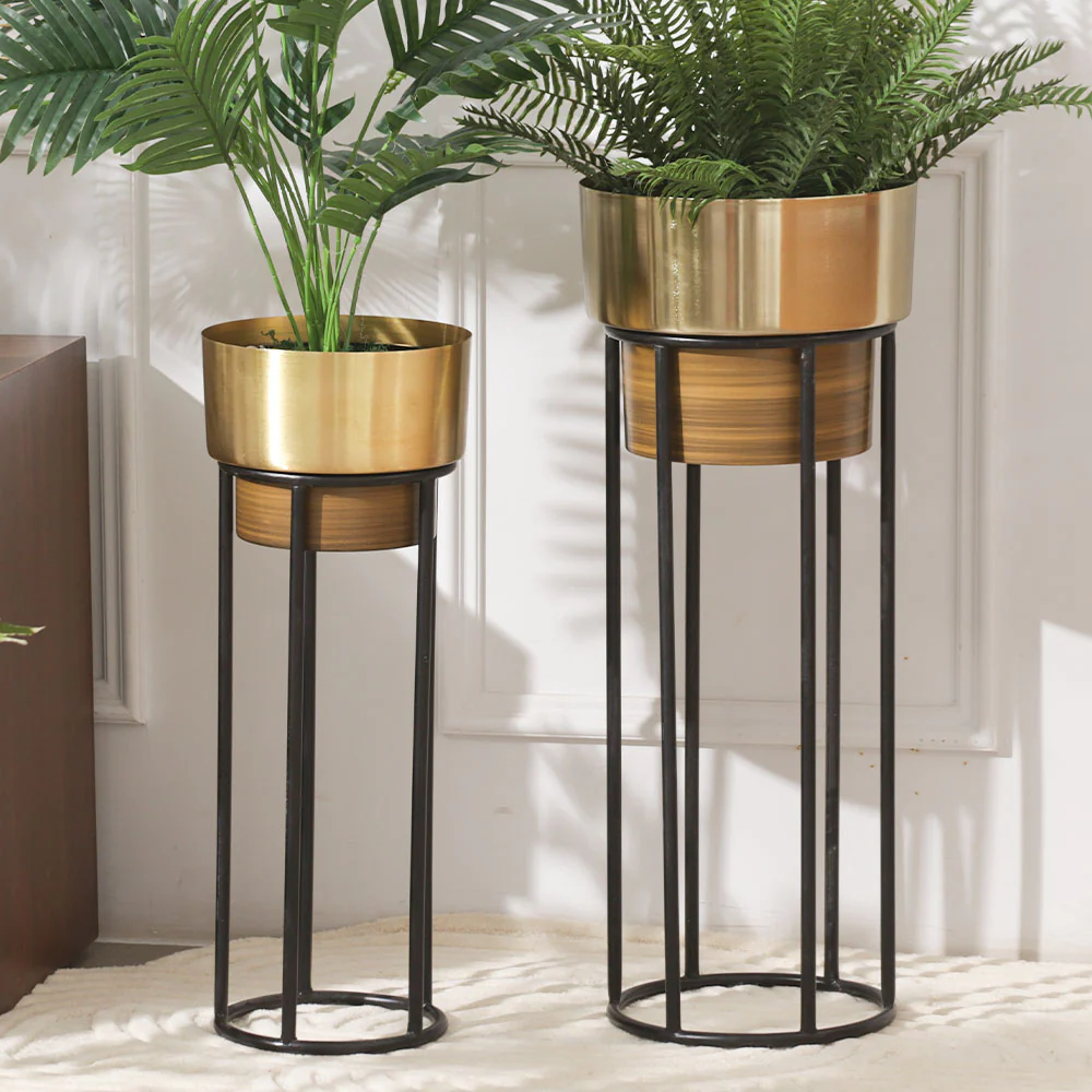 Anvil Planters with Metal Stands, Set of 2 - Gold Brown - Image 4