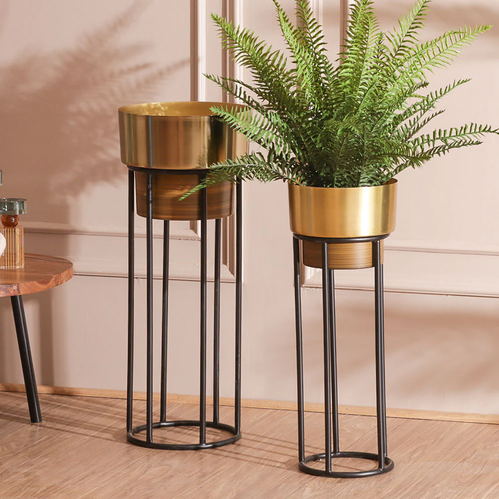 Anvil Planters with Metal Stands, Set of 2 - Gold Brown - Image 6