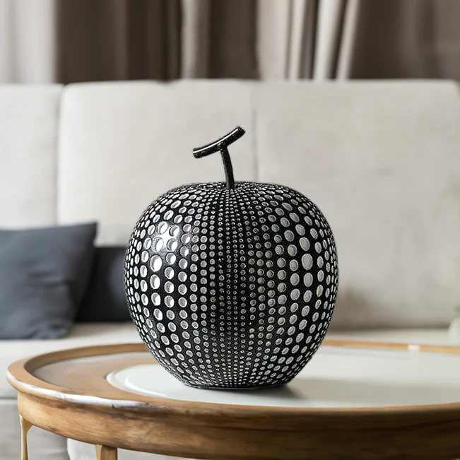 Apple Resin Sculpture - Polka Black