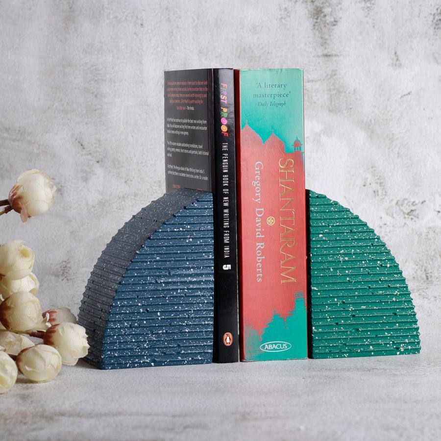 Arc Speckled Bookends, Set of 2 - Blue Green - Image 3
