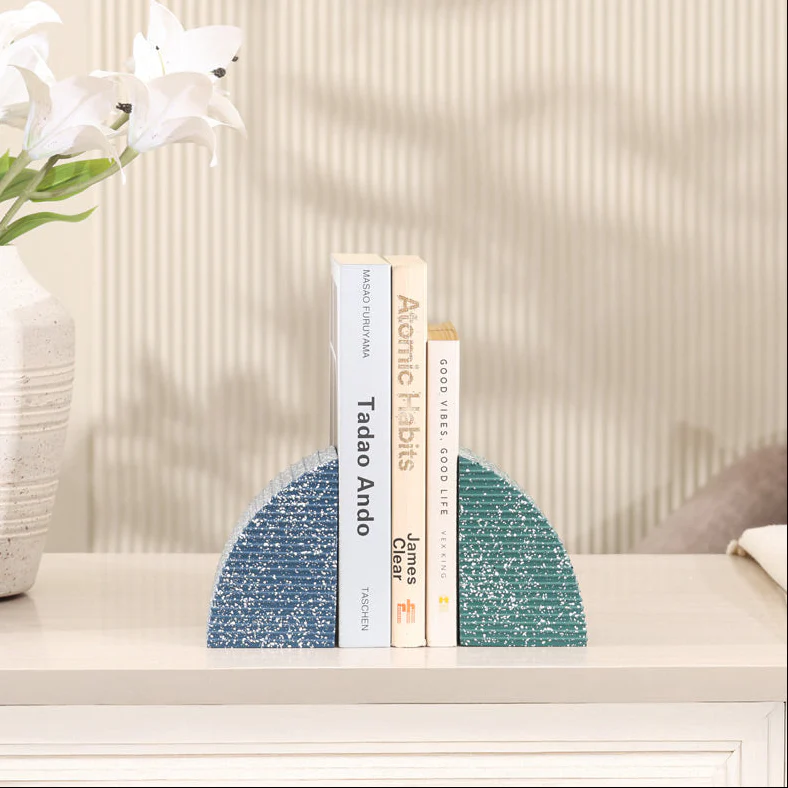 Arc Speckled Bookends, Set of 2 - Blue Green - Image 5