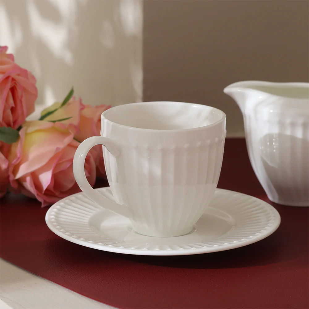Aria Ceramic Cup and Saucer Set - White - Image 2