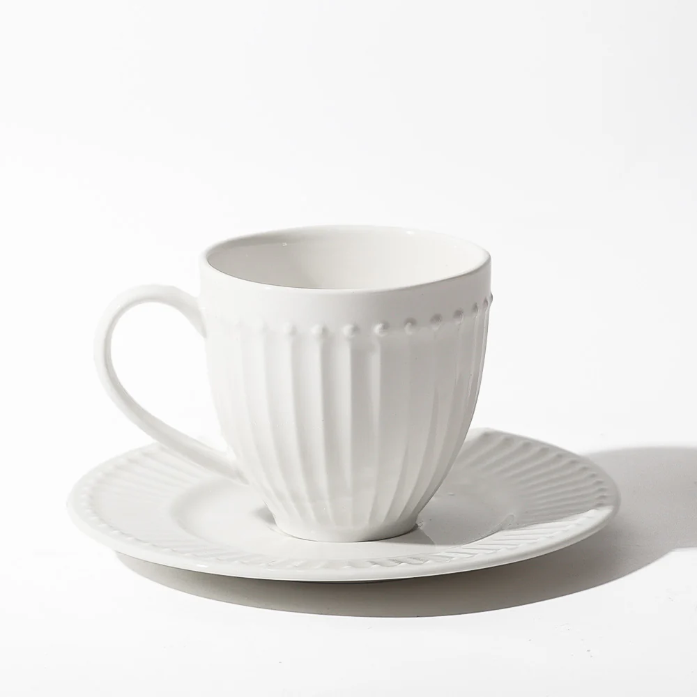 Aria Ceramic Cup and Saucer Set - White - Image 3