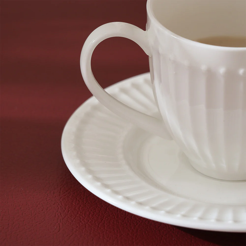 Aria Ceramic Cup and Saucer Set - White - Image 5