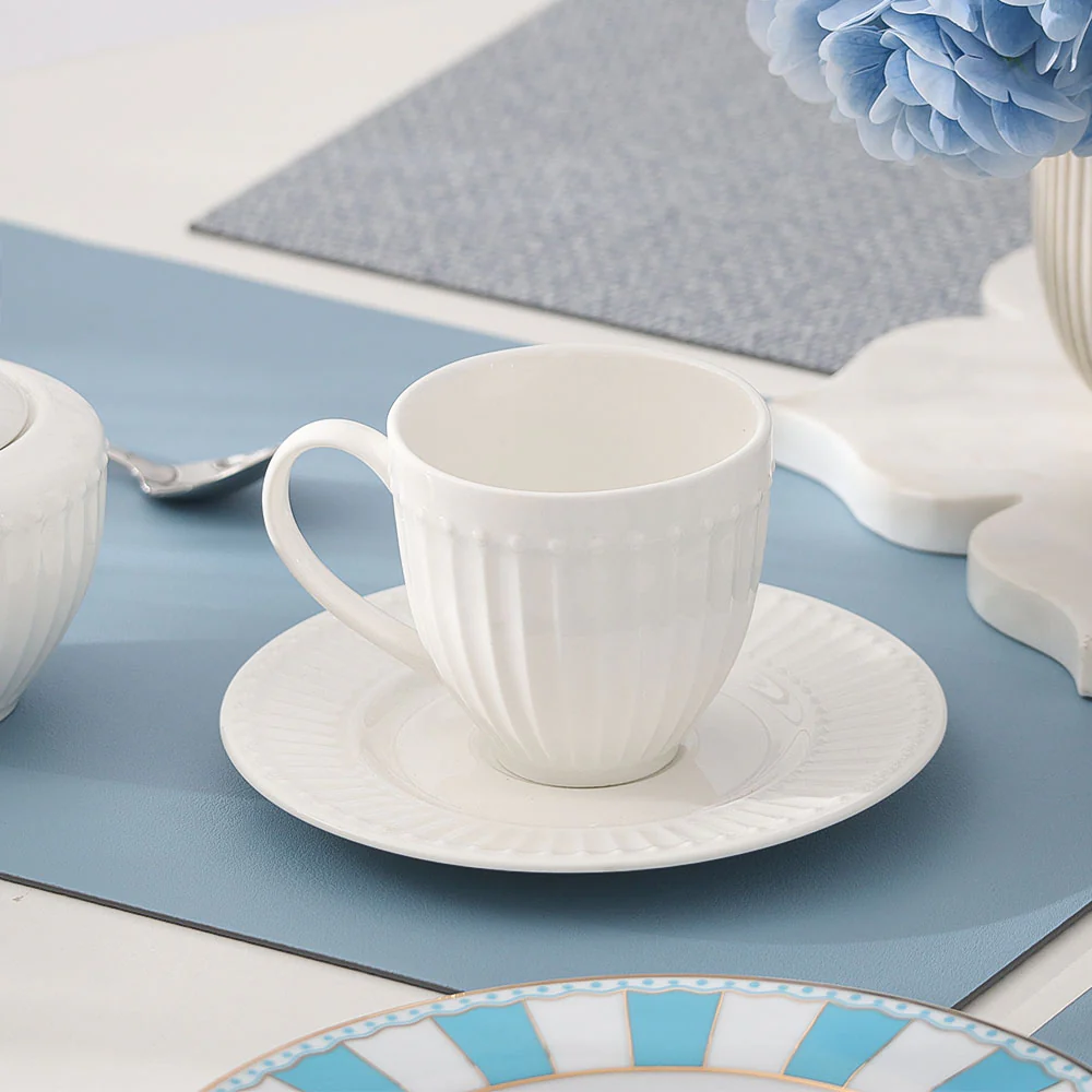 Aria Ceramic Cup and Saucer Set - White - Image 7